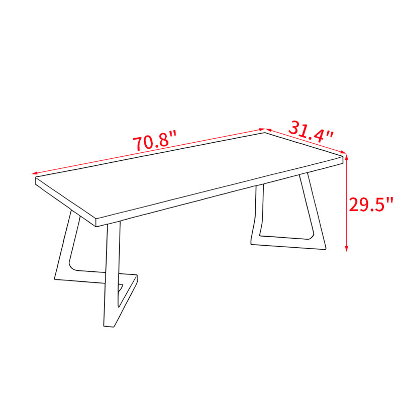 Table de salle à manger American, H 29,50 po x L 70,80 po x l 31,40 po