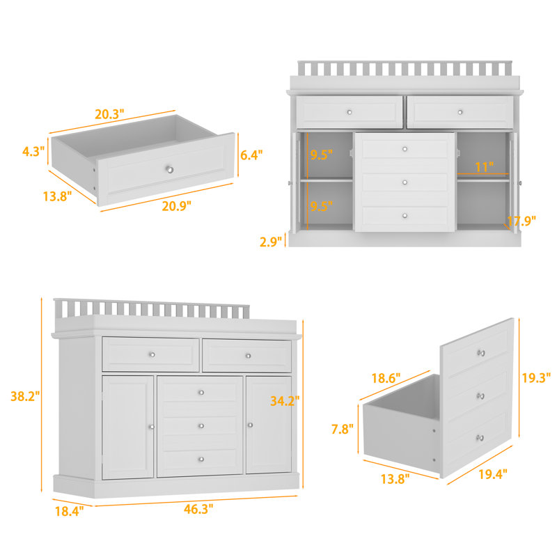 3 Drawer Changing Table With 2 Cabinets, White
