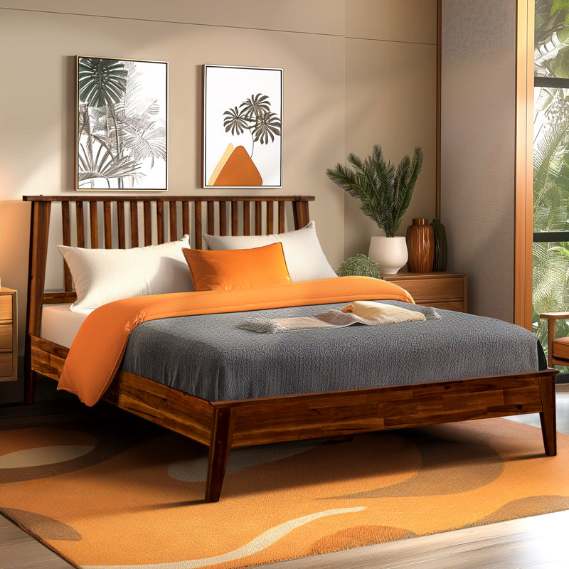 Base de lit plateforme en bois massif de qualité supérieure avec tête de lit Kaylin - capacité de 800 lb, aucun sommier requis, convient à tous les matelas, garantie de 5 ans