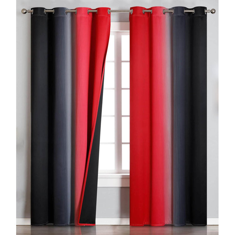 Blackout Curtain Pair, Black/Red