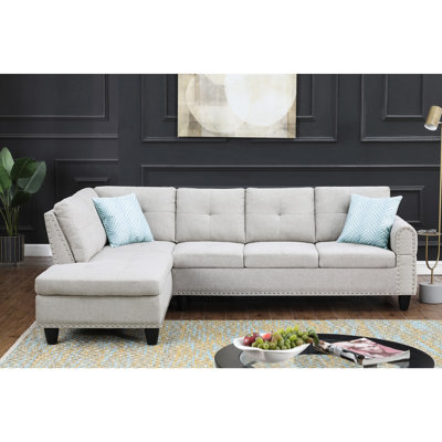 Canapé modulaire en L 3 pièces gris avec coussin décoratif, idéal pour les soirées cinéma / cinéma, deux porte-gobelets rabattables, des coussins décoratifs, un rangement intérieur assorti, une structure en bois massif et en bois d'ingénierie,