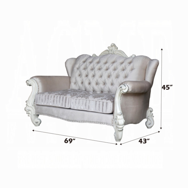 Causeuse Versailles avec 3 coussins, Blanc os, Ivoire ivoire