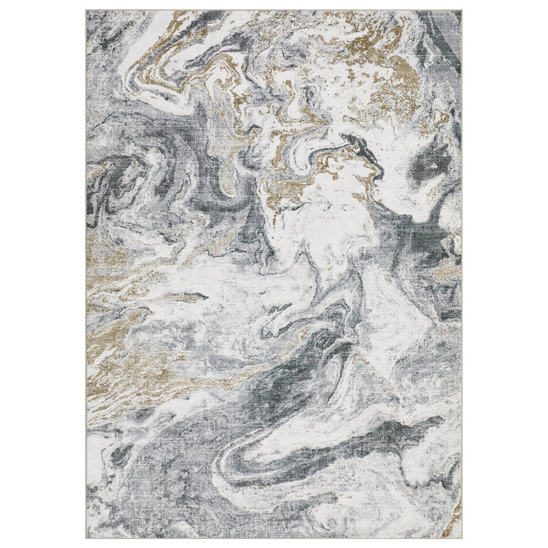Abstract Machine Washable Area Rug Low Pile Non-Slip Stain-resistant Carpet for Living Room Bedroom Dining Room, Gray