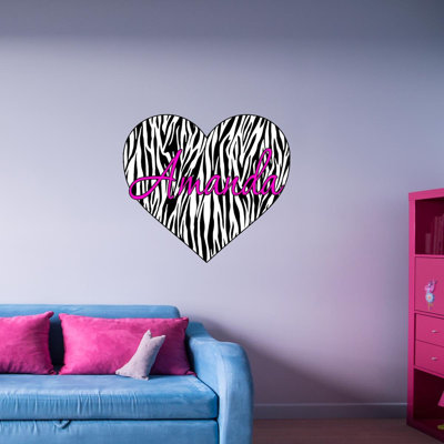 Autocollant mural personnalisé zèbre print coeur Huson