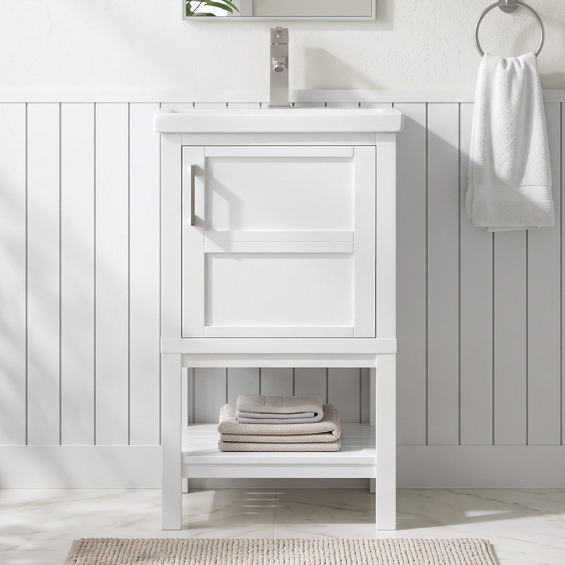 Darion 20" Freestanding Single Bathroom Vanity with Ceramic Top, White, 20" W 