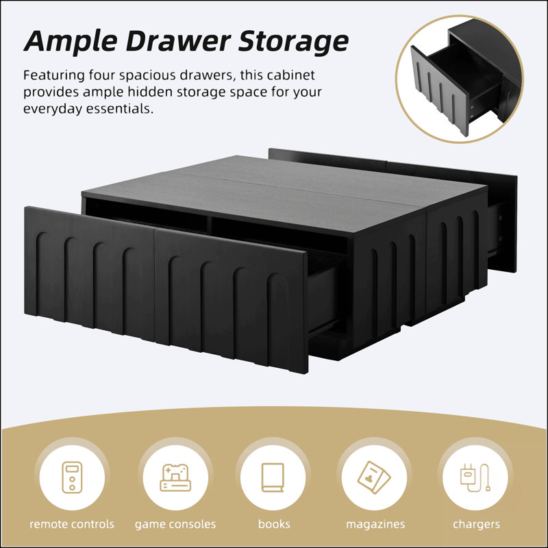 Elegant TV Stand & Coffee Table Set Of 2, Black