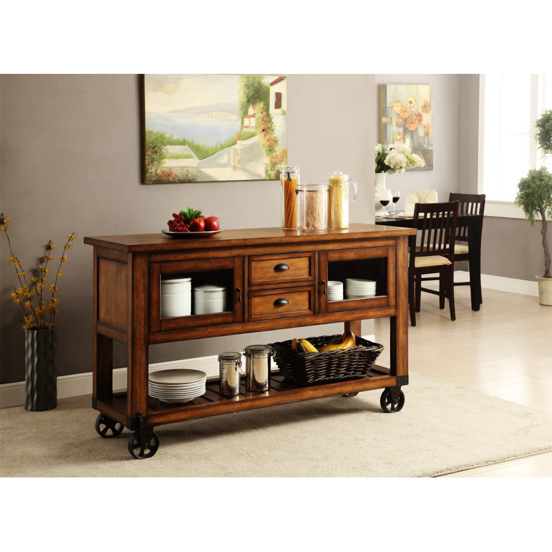 Kadri Distressed Chestnut Finish Kitchen Cart(No Include Stool)