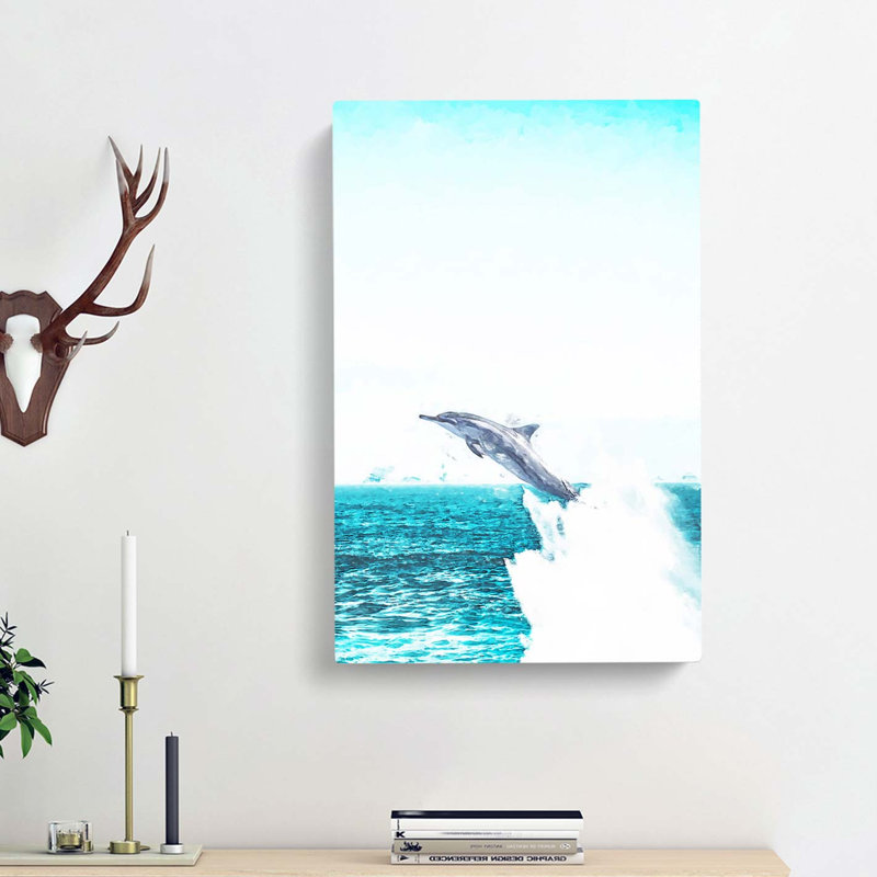 Jumping Dolphin - Wrapped Canvas, 50cm H x 35cm W x 3cm D