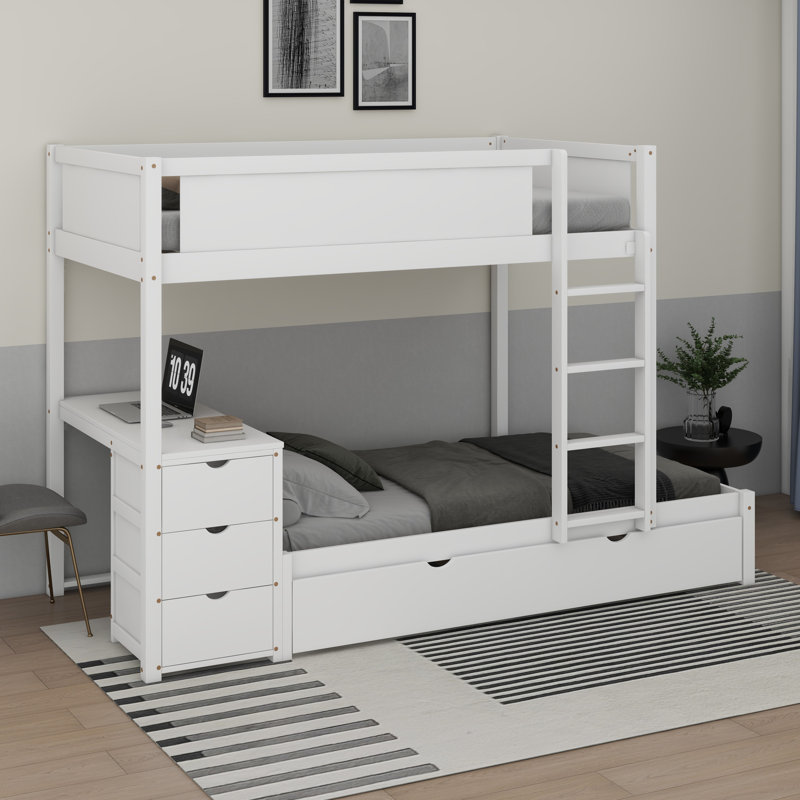 Iliyanka Kids Twin-Over-Twin Bunk Bed with Trundle with Drawers