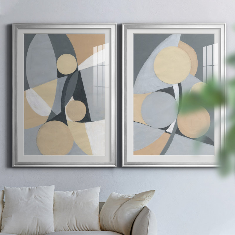 Millenium I - ensemble de 2 reproductions d'art, Blanc, H 26,5 po x l 73 po x P 1,5 po, Papier avec cadre argenté