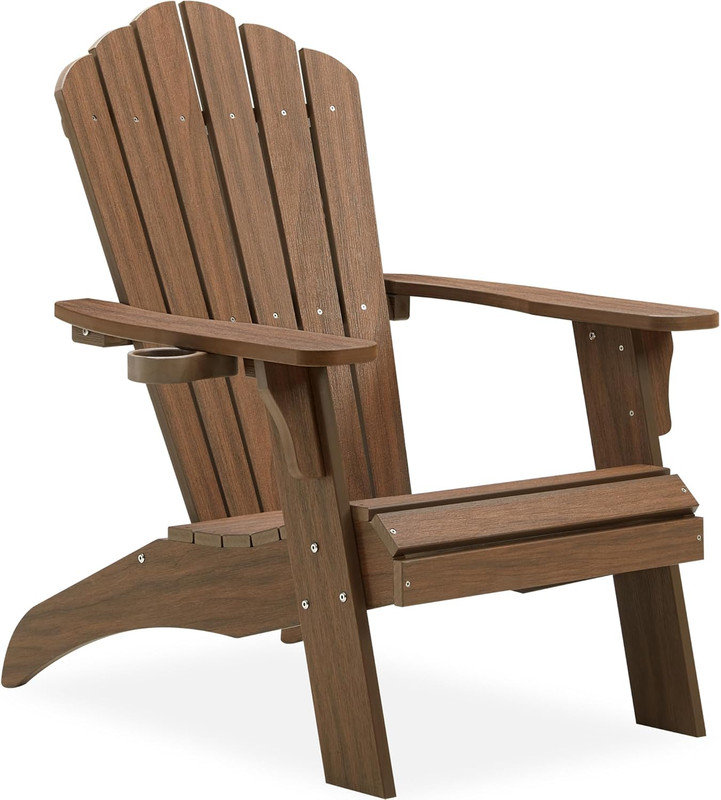 Adirondack Chair, Outdoor Oversized 350Lbs Patio Chair with Cup Holder, All-Season Weatherproof and Fade-Resistant Outdoors Seating,Brown