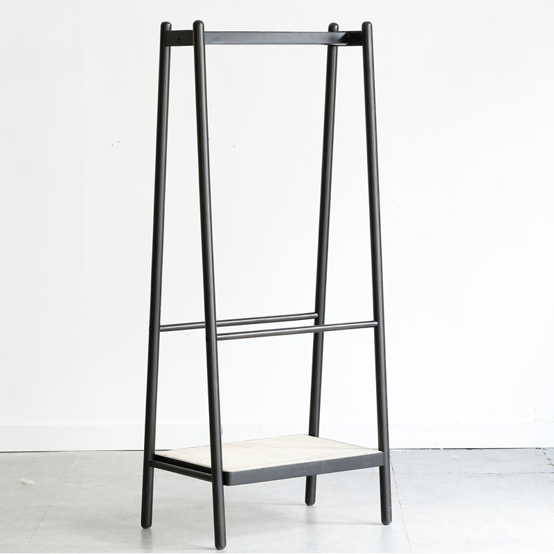 (Black) Solid Oak Wood Clothes Rack