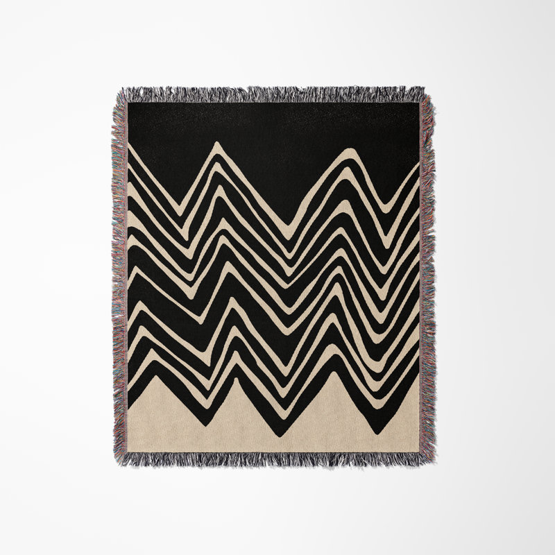 Addai Abstract Triangle Pattern Blanket Throw, Throw, Black/Beige