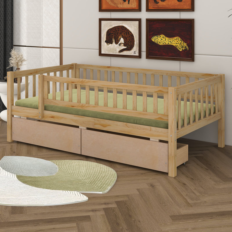 Twin Size Solid Wood Daybed With Storage Drawers, Modern Wooden Bed Frame For Small Spaces, Natural