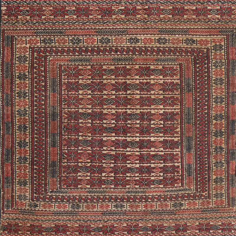 Tapis oriental vert / rouge, Carré 7 pi