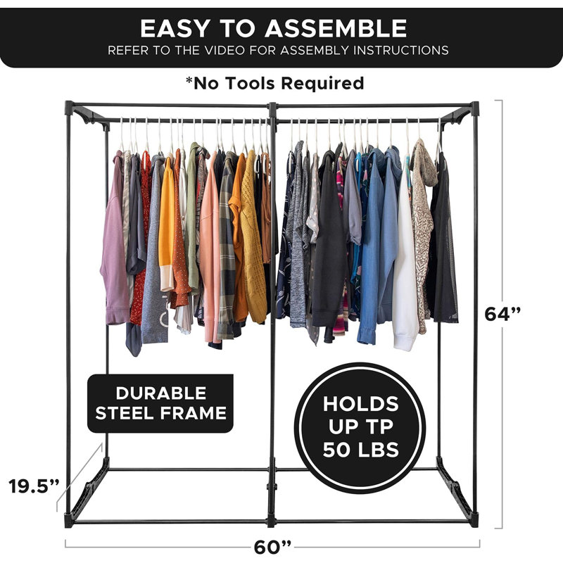 Garde-robe portable avec tringle en métal, Noir
