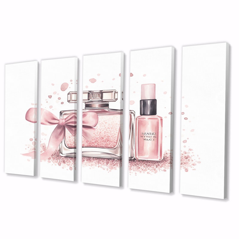 Illustration de maquillage élégant rose - cosmétiques - articles de toilette - 5 panneaux égaux