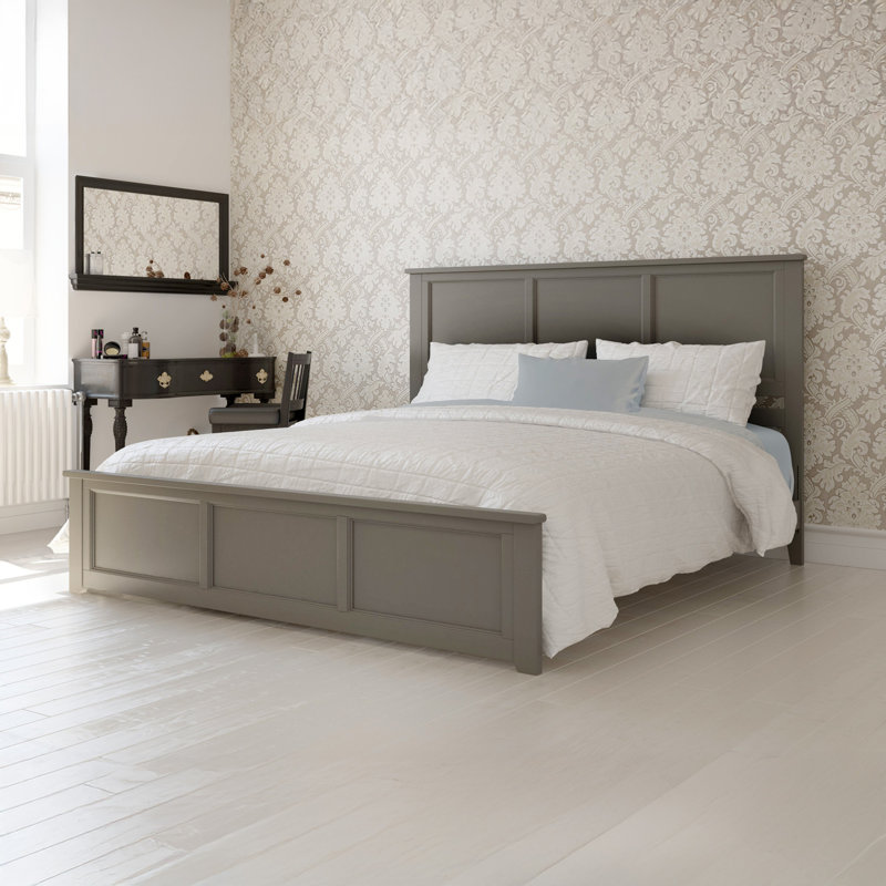Amear Solid Wood Foundation Bed with Matching Footboard, Gray, King