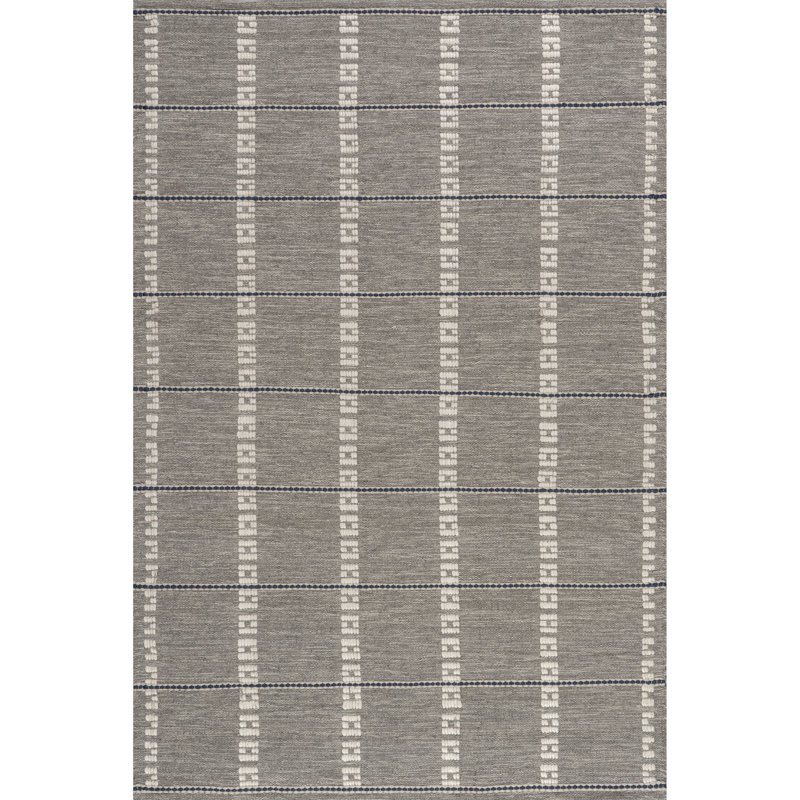 Morgan Geometric Check Wool and Cotton Area Rug, Rectangle 5' x 8'