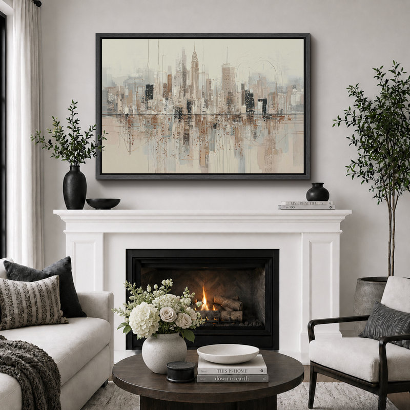 Art moderne de réflexion de la ville moderne, photos de bureau, impression sur toile encadrée, 24" H x 36" W x 1.5" D