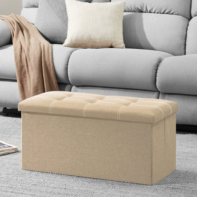 Linen Blend Upholstered Bench with Flip Top