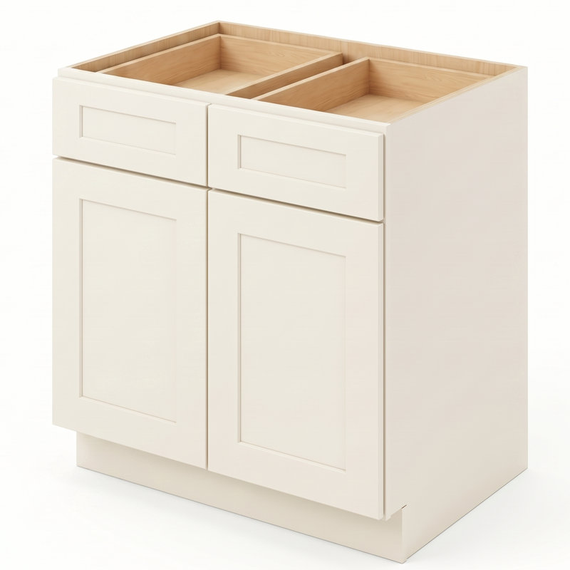 33" Soft White Shaker Ready-to-Assemble Base Cabinet with Solid Wood Doors and Soft-Close Dovetail Drawers