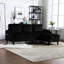 Canapé modulaire en chenille noir avec rangement et porte-gobelets pour plus de confort-395880121