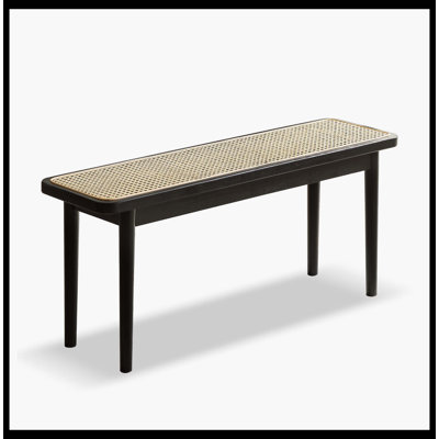 Modern Style Black Color Solid Oak Wood Dining Bench With Rattan Detail, Modern Bench For Bedroom End Of Bed, Entryway Bench, Rattan Bench For Living Room (47.24" W X11.02 D X 16.93" H)