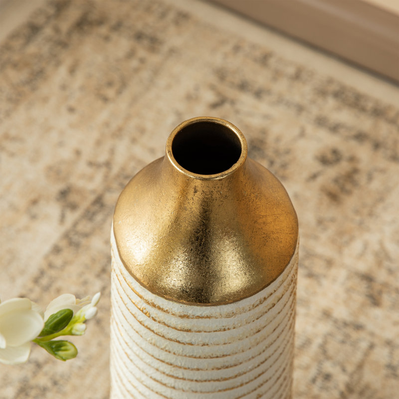 Modern White & Gold Stripes Metal Vase Floor Vase
