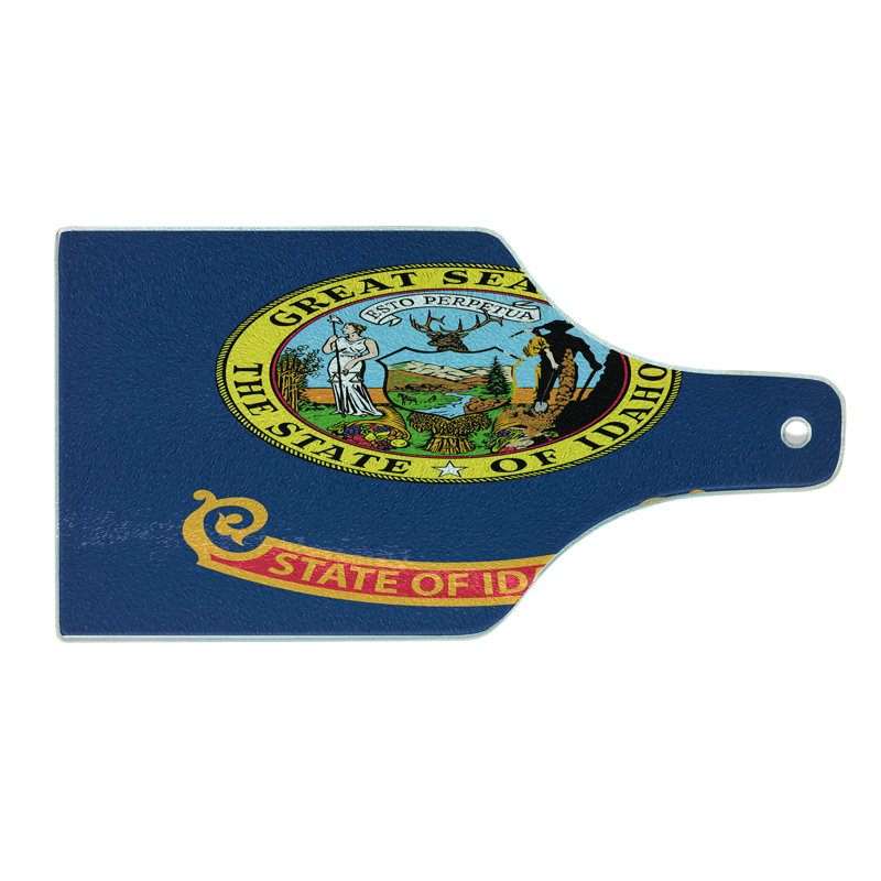 Planche à découper en verre trempé Ambesonne Idaho logo nostalgique de Gem State bleu nuit multicolore