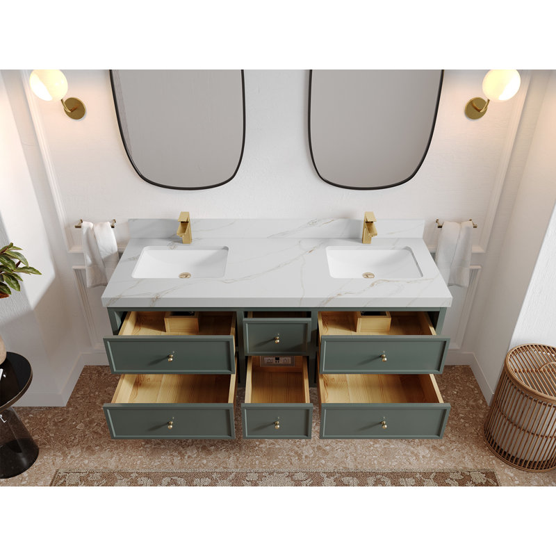 Meuble-lavabo double flottant 60 po avec dessus en quartz Roswell
