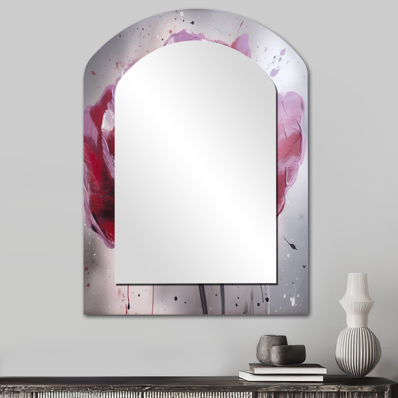 «Pink Delicate Poppy II - Poppies Arch», miroir mural asymétrique traditionnel, impression sur métal, 34 po x 25 po