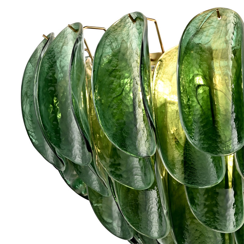 Suspension Château de 99 cm (39 pouces) en laiton satiné et verre vert