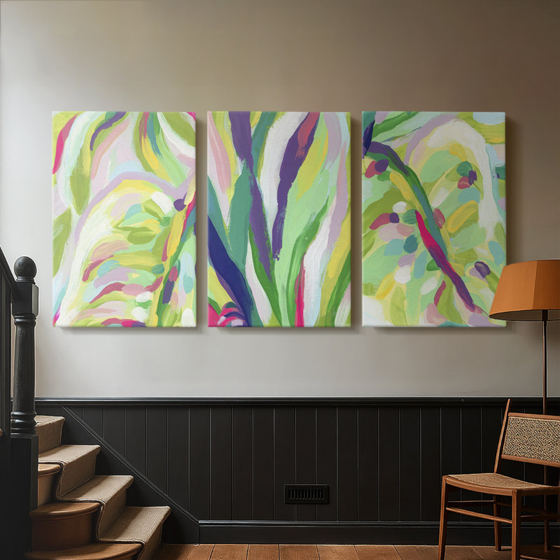 Bright Tropical Abstraction IV - Toile tendue sur mesure avec châssis - 3 pièces