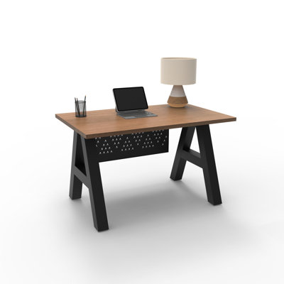 Serenity Modern A-Frame Executive Writing Office Desk, with Metal "A" Design Modesty, 48x24, Walnut Strand Top
