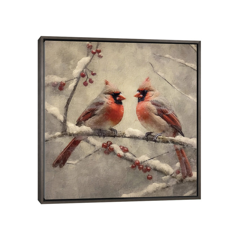 Christmas Cardinals - reproduction d'art murale encadrée, Gris, H 37 po x l 37 po, Reproduction encadrée sans passe-partout