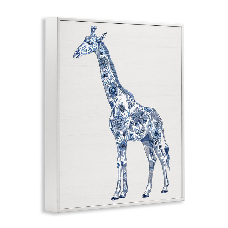 Giclée sur toile rétro girafe, design par lettré et doublé, H 30 po x l 24 po, Estampe numérique encadrée blanc bord de mer