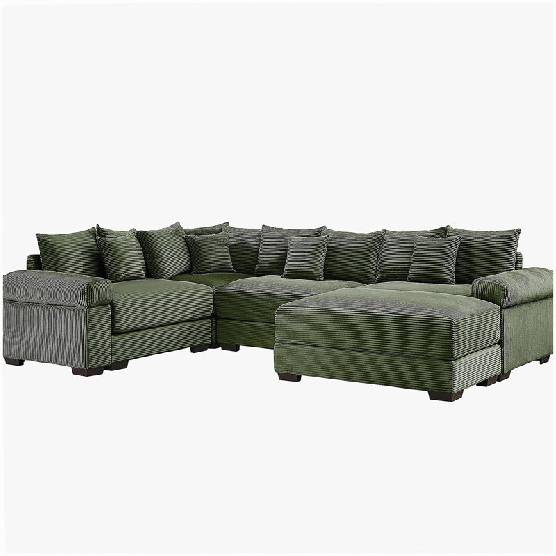 Canapé modulaire surdimensionné surdimensionné en nuage, canapé modulaire convertible, accoudoirs très épais avec repose-pieds, tissu velours côtelé de qualité supérieure, conception ergonomique, assemblage facile, pour la chambre à coucher dans le salon, vert