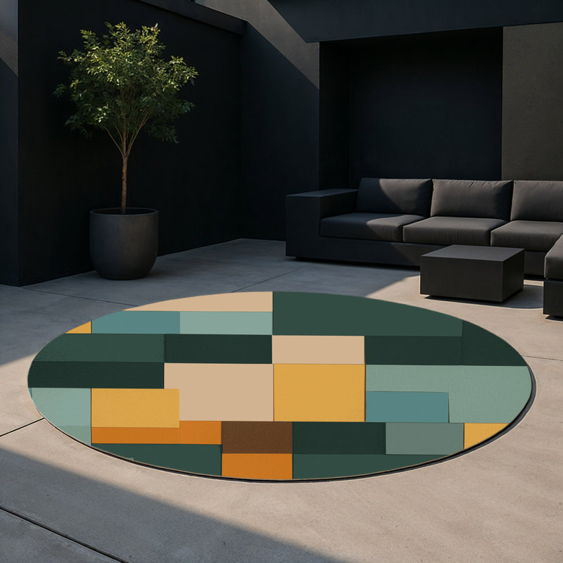 Terraformed Blocks Indoor And Outdoor Area Rug, Round 5'