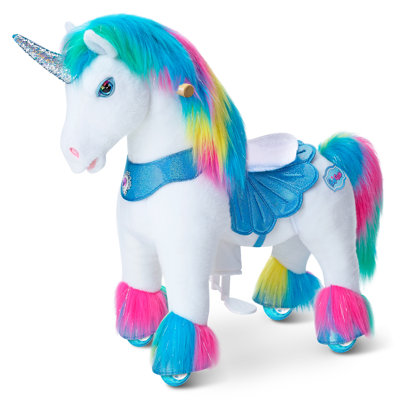 PonyCycle Pink Unicorn Ride on Toy Plush Animal (35.4" Size 4 Ages 47) Indoor Outdoor Riding Horse, Birthday Gift Advanced Model Y452