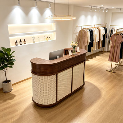 Bureau de réception rétro avec rangement, comptoir avant multi-usage pour le bureau, la vente au détail, les affaires et le comptoir