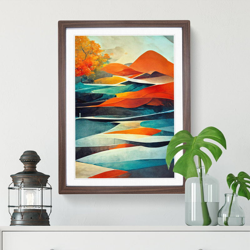 Meadow Landscape Abstract No.2 - Framed Print, 34cm H x 25cm W, Brown