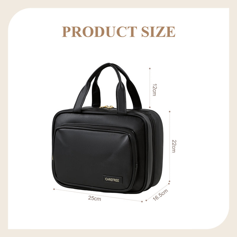PU Leather；Polyester；PVC；Nylon Zipper Makeup Organiser, Black