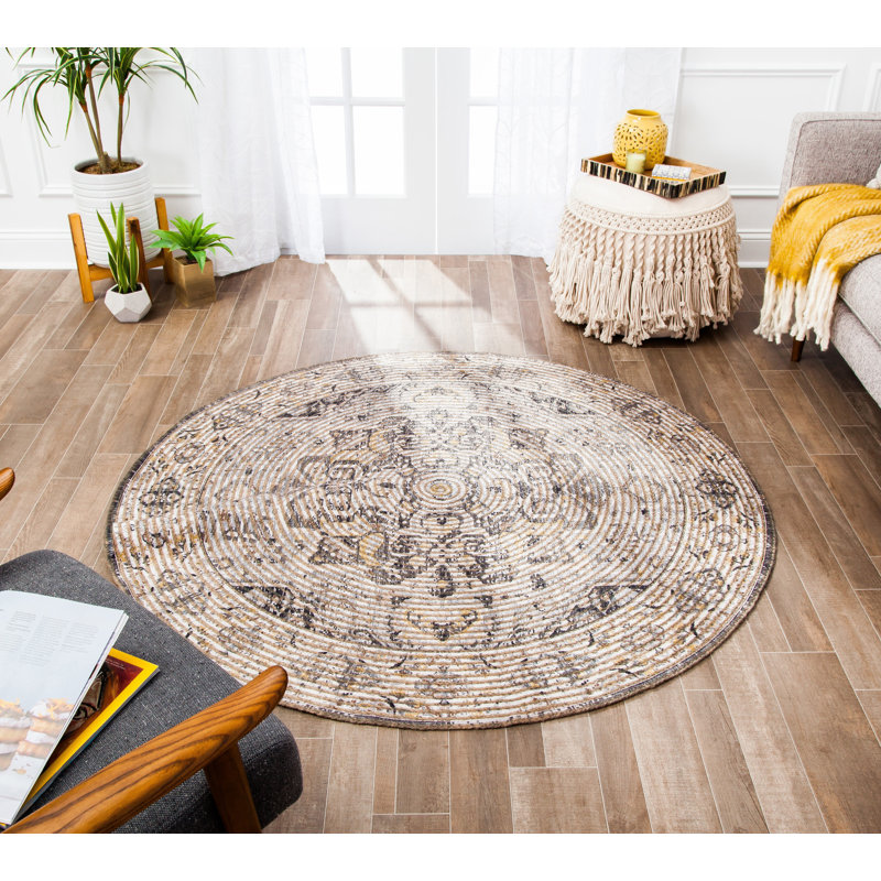 Tapis oriental brun tissé à la main Evansville, Rond 4 pi