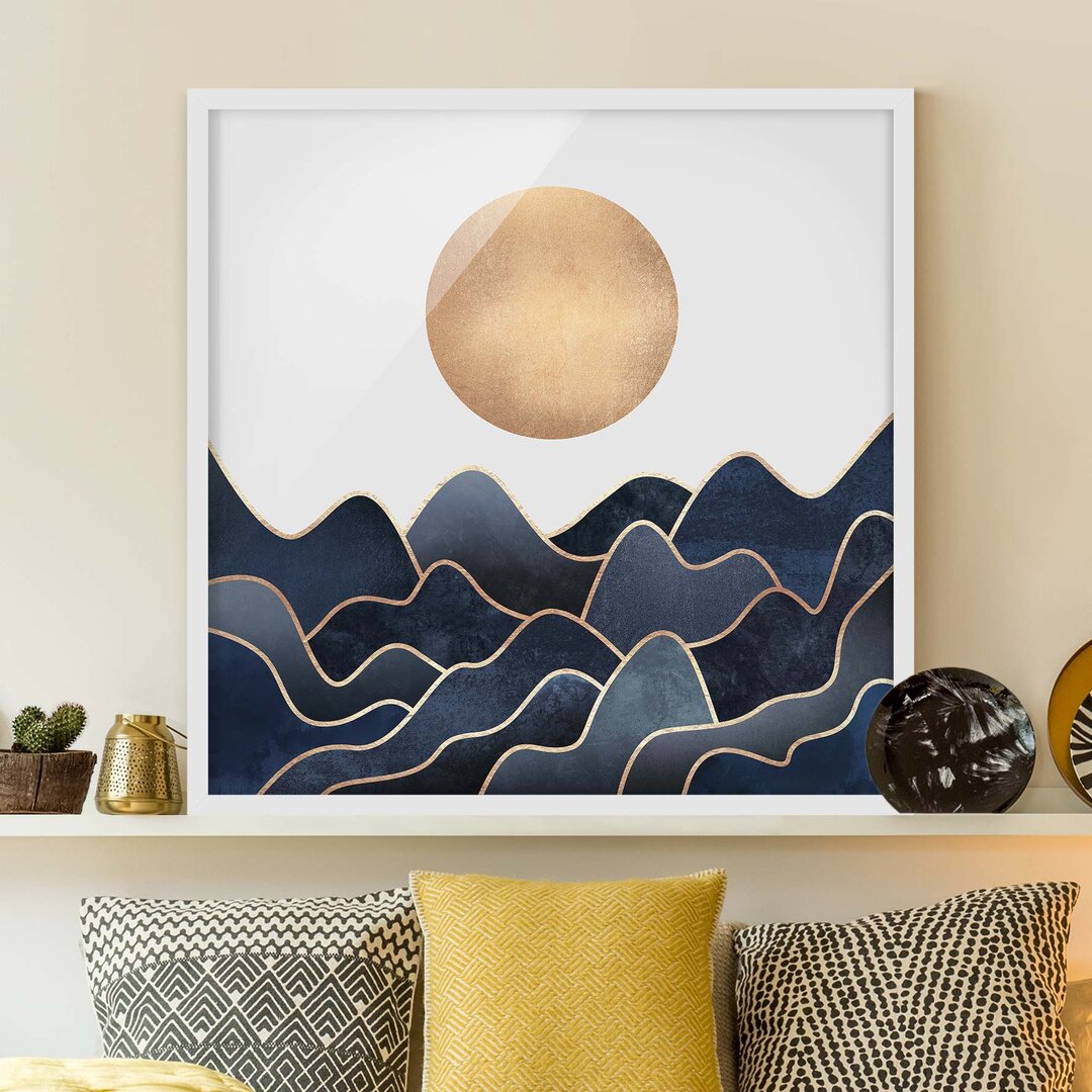 Gerahmtes Poster Golden Sun Blue Waves