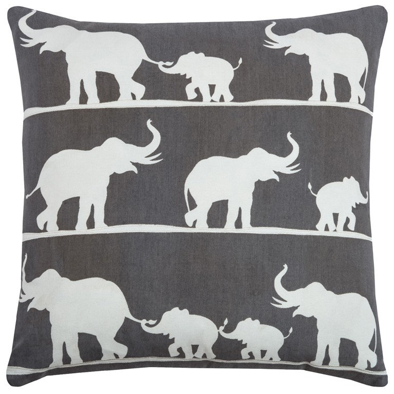 Embroidered Cotton Blend Throw Pillow, Charcoal