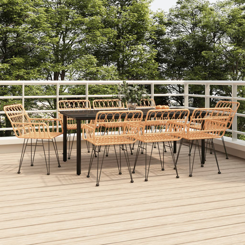 Folkert 8 - Person Patio Dining Set with Rectangular Table, Brown
