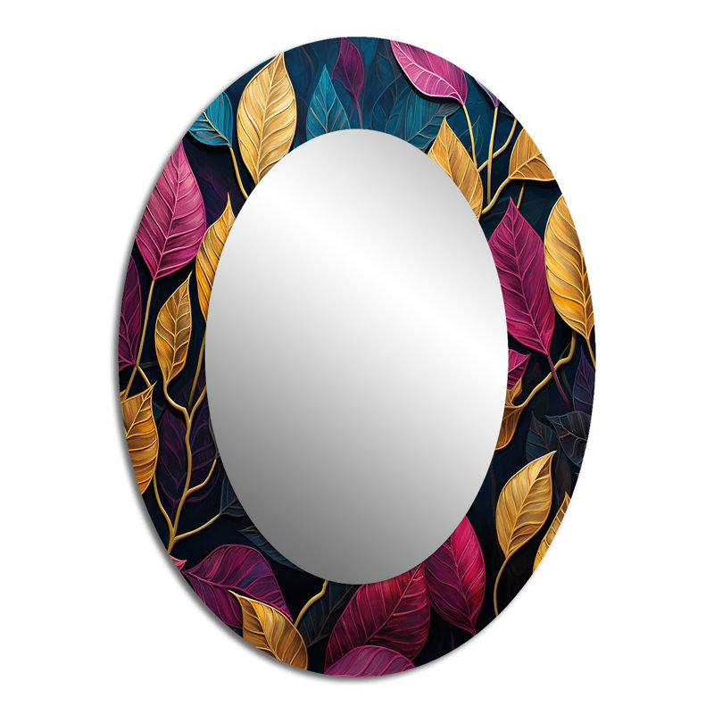 Feuilles colorées avec charme feuillage I - miroir mural ovale doré, 40 po x 30 po