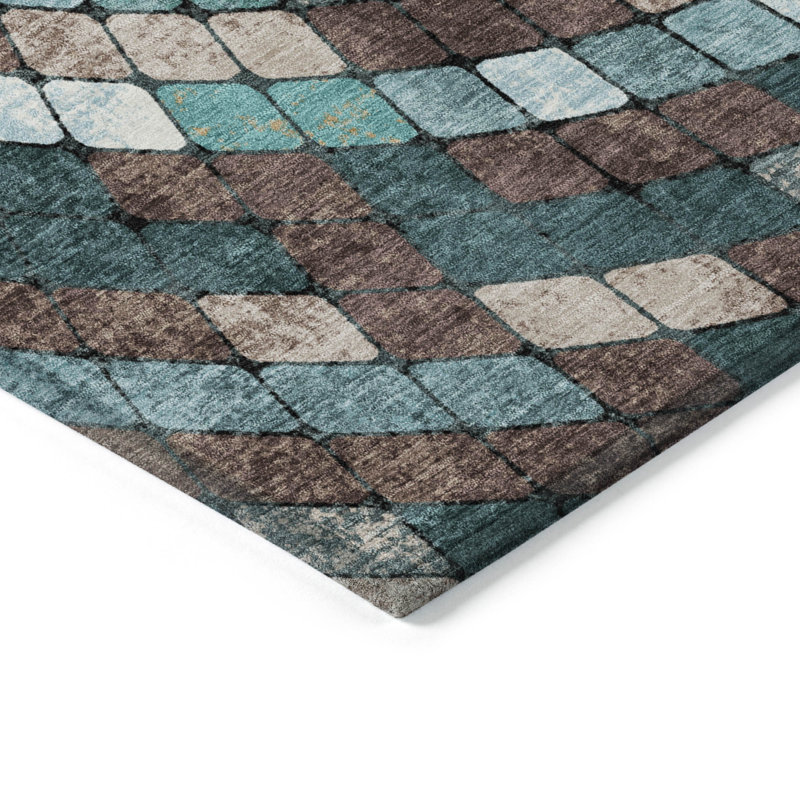 Machine Washable Indoor/Outdoor Husby ACN2216 Geometric Rug, Rectangle 3' x 5'