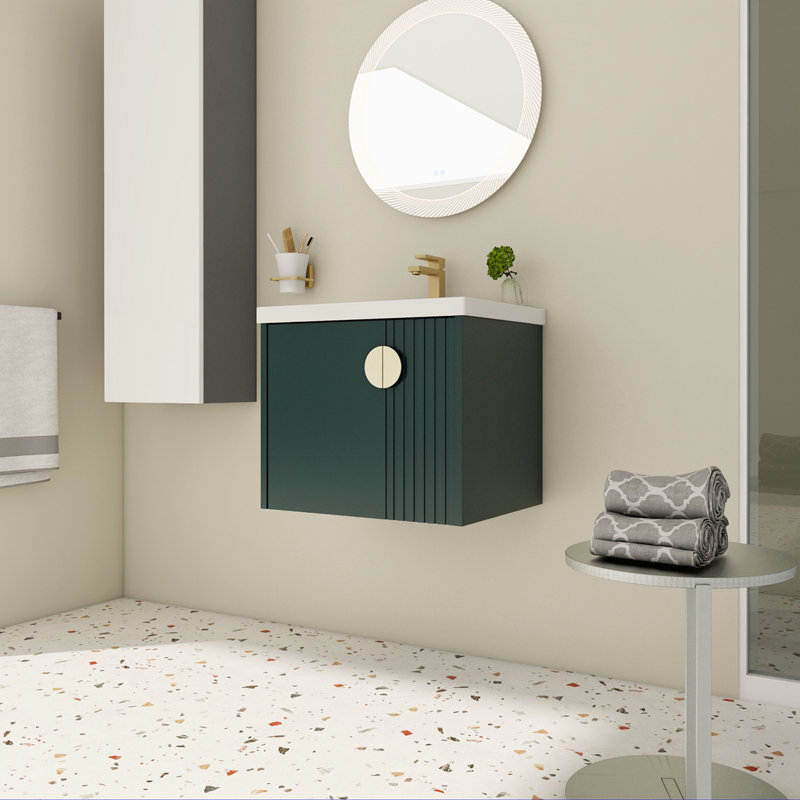 24 Inch Bathroom Vanity With Sink, For Small Bathroom, Bathroom Vanity With Soft Close Door, Green/Silver
